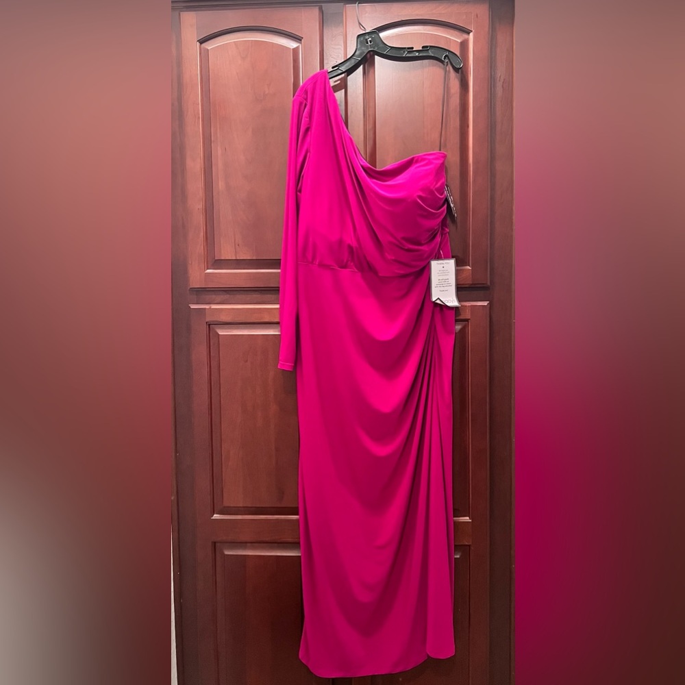 Nightway Womens Magenta Stretch Ruched One Shoulder Bodycon Dress Size 22W